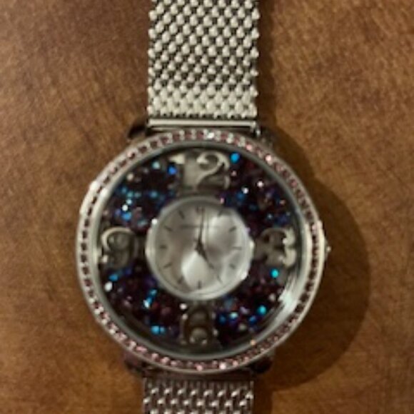 Origami Owl Silver Watch with purple & teal sparkles, adjustable band - Picture 1 of 6